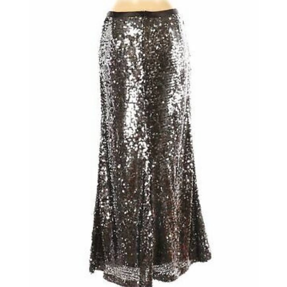 Carmen Marc Valvo Silver Sequin Skirt